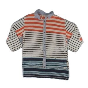 We The Free Women's XSmall Button Front Shirt White Blue Striped Orange Oversize
